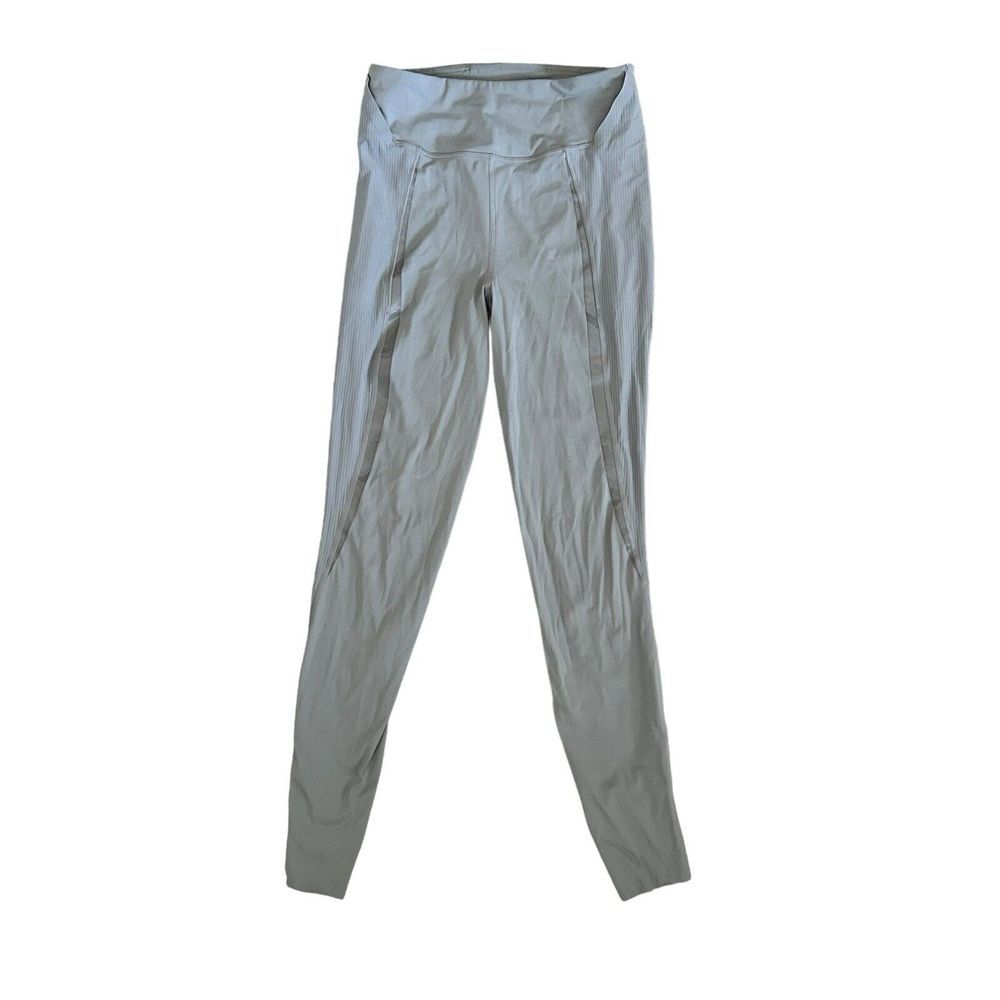 Lululemon Gray Gloss Trim Run Tight 27.5" Leggings Women's Size 6 Workout Gym